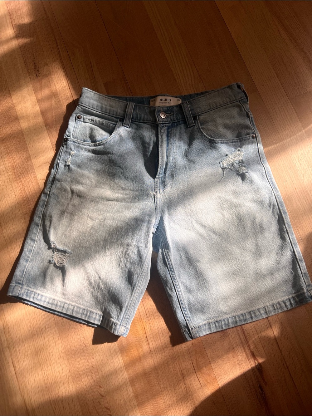 Hollister Light Wash Distressed Men's Denim Shorts